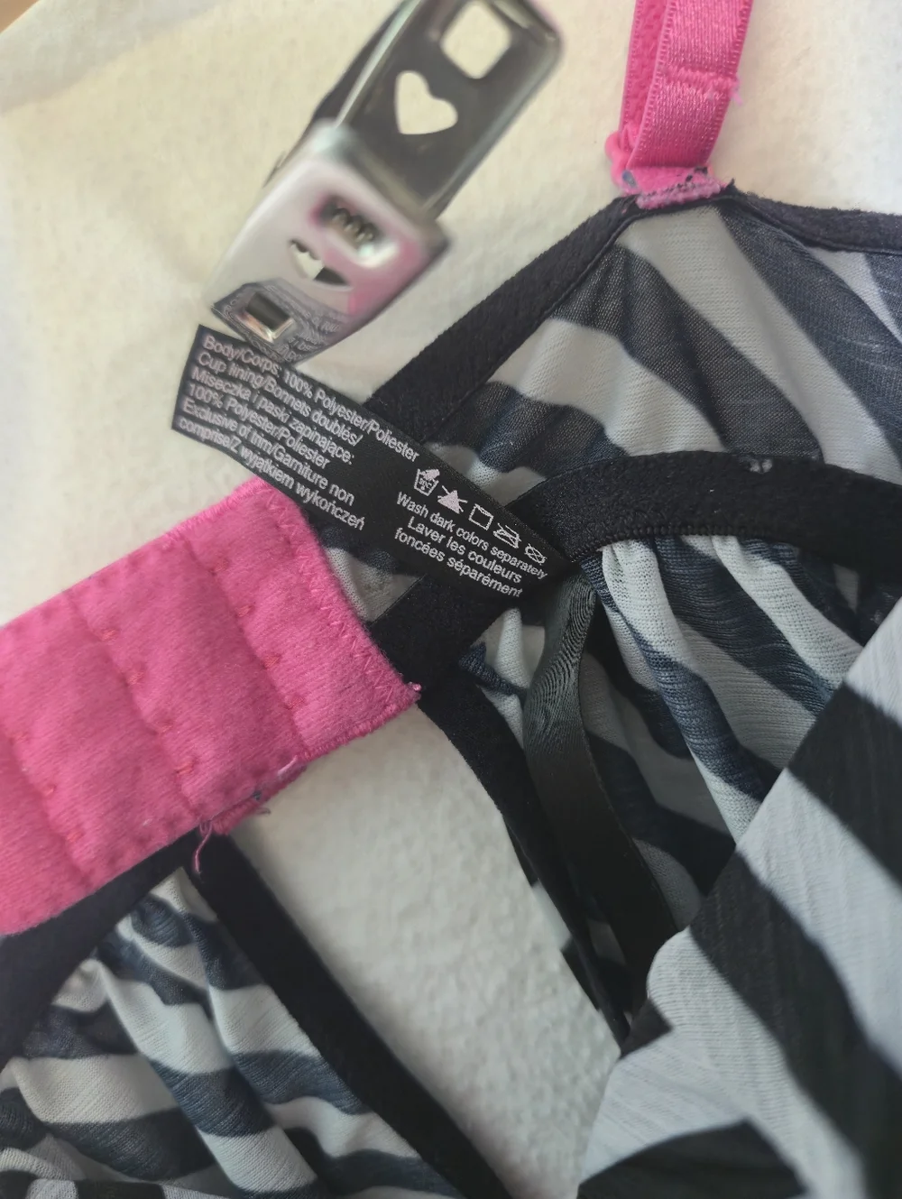 La Senza Black & White Striped Babydoll Chemise with Pink Trim Size Large - Picture 6 of 6